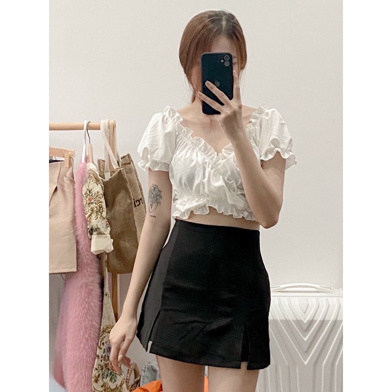 [HCM]Áo kiểu nữ kate lụa nhún dây cột eo croptop FreeSize dưới 53kg