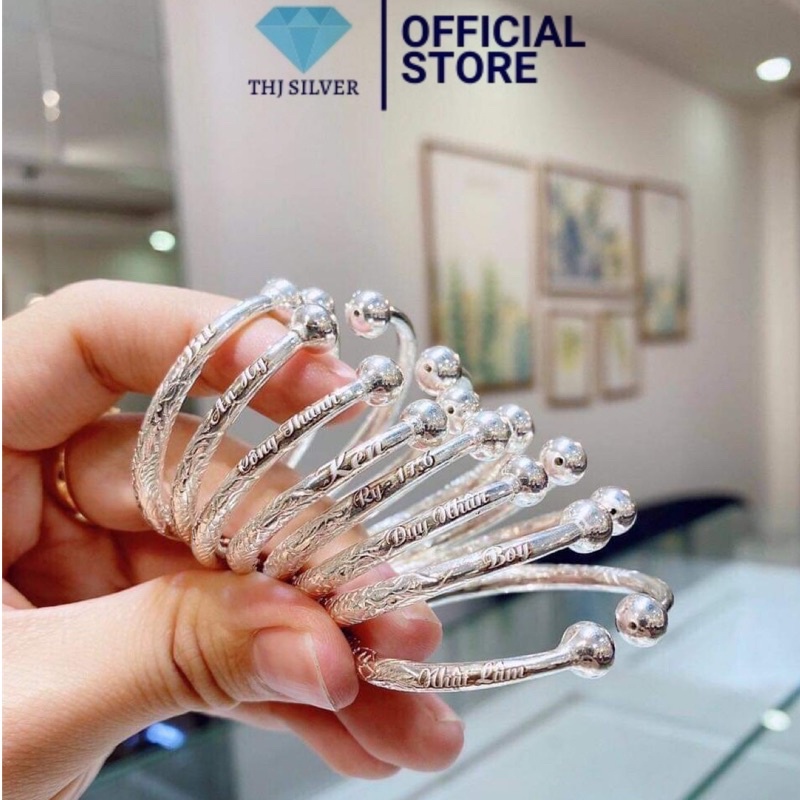 Vòng tay trái châu chạm rồng khắc tên cho bé - chuẩn bạc ta nguyên chất