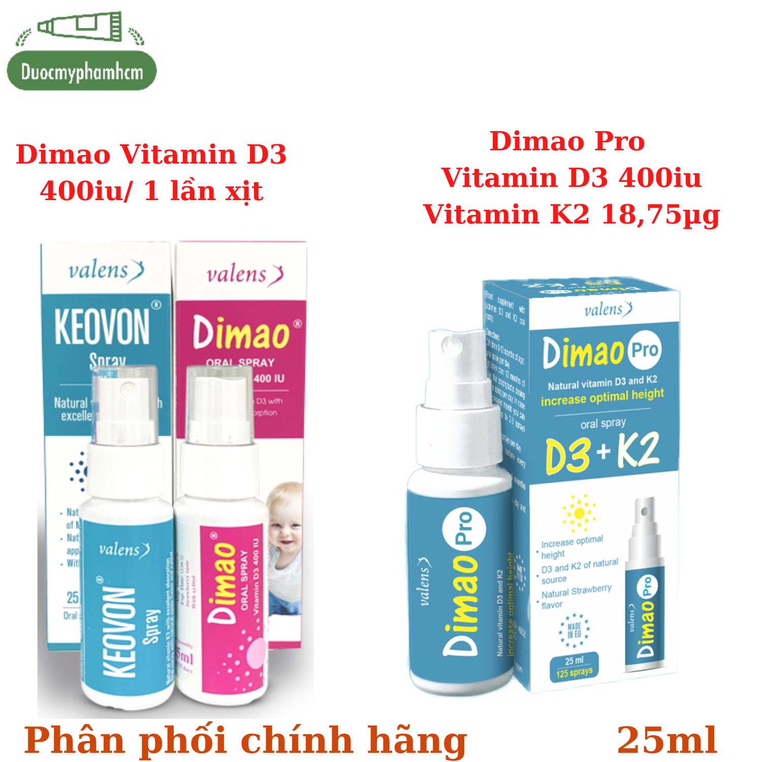 Dimao - Vitamin D3 Dạng Xịt 400IU Hàng Nhập Khẩu Châu Âu Hương Dâu Hiệu