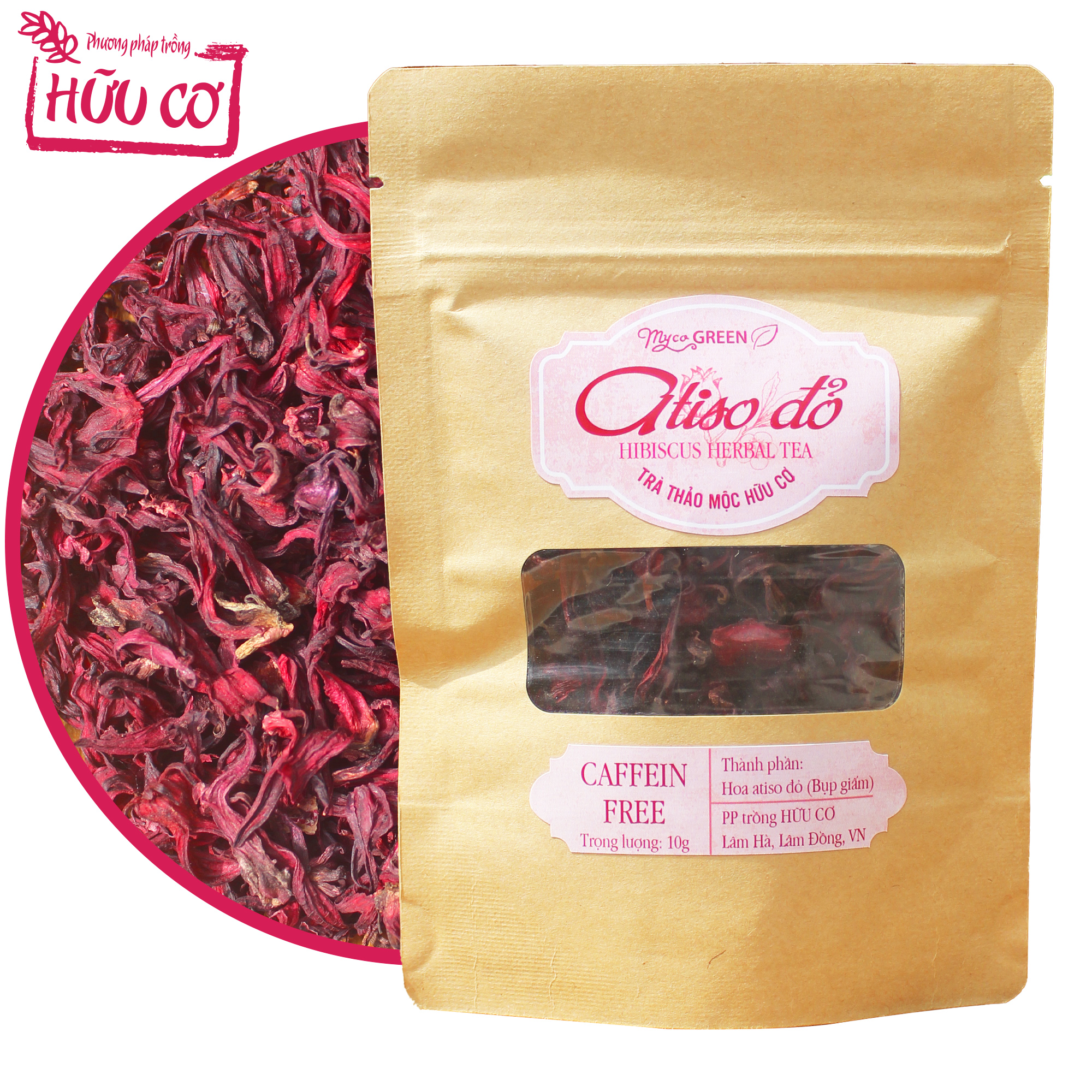 MycoGREEN, Trà Thảo Mộc Hoa Atiso Đỏ, PP trồng Hữu Cơ (10g)