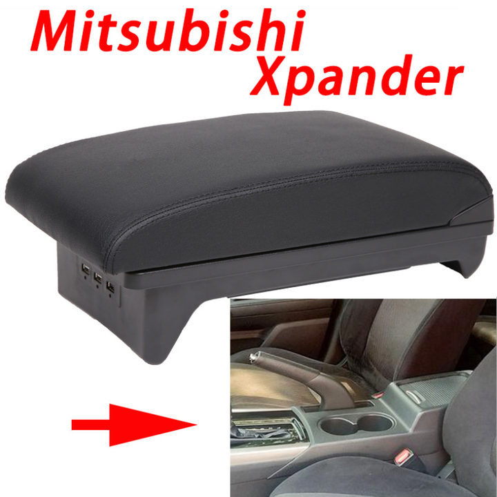 Hộp tỳ tay dùng cho xe ô tô, xe hơi Mitsubishi Xpander cao cấp tích hợp 3 cổng USB XPD-NK-D ( Màu đen chỉ đỏ) - HTT1