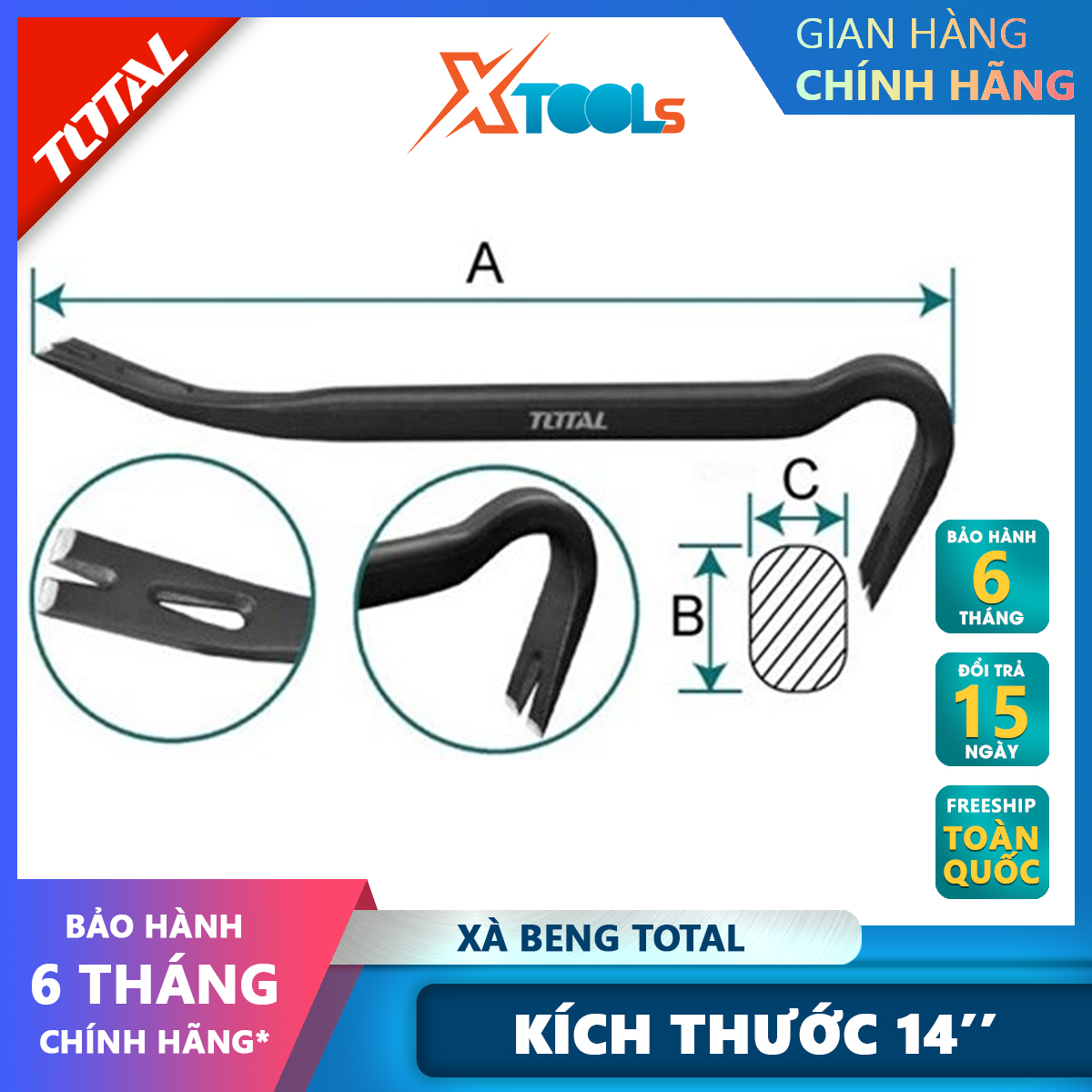 Crowbar total tht431142 | bar crowbar size 14 " x 7/8" x 1/2 " hole-digging or the, lever studs, heavy objects