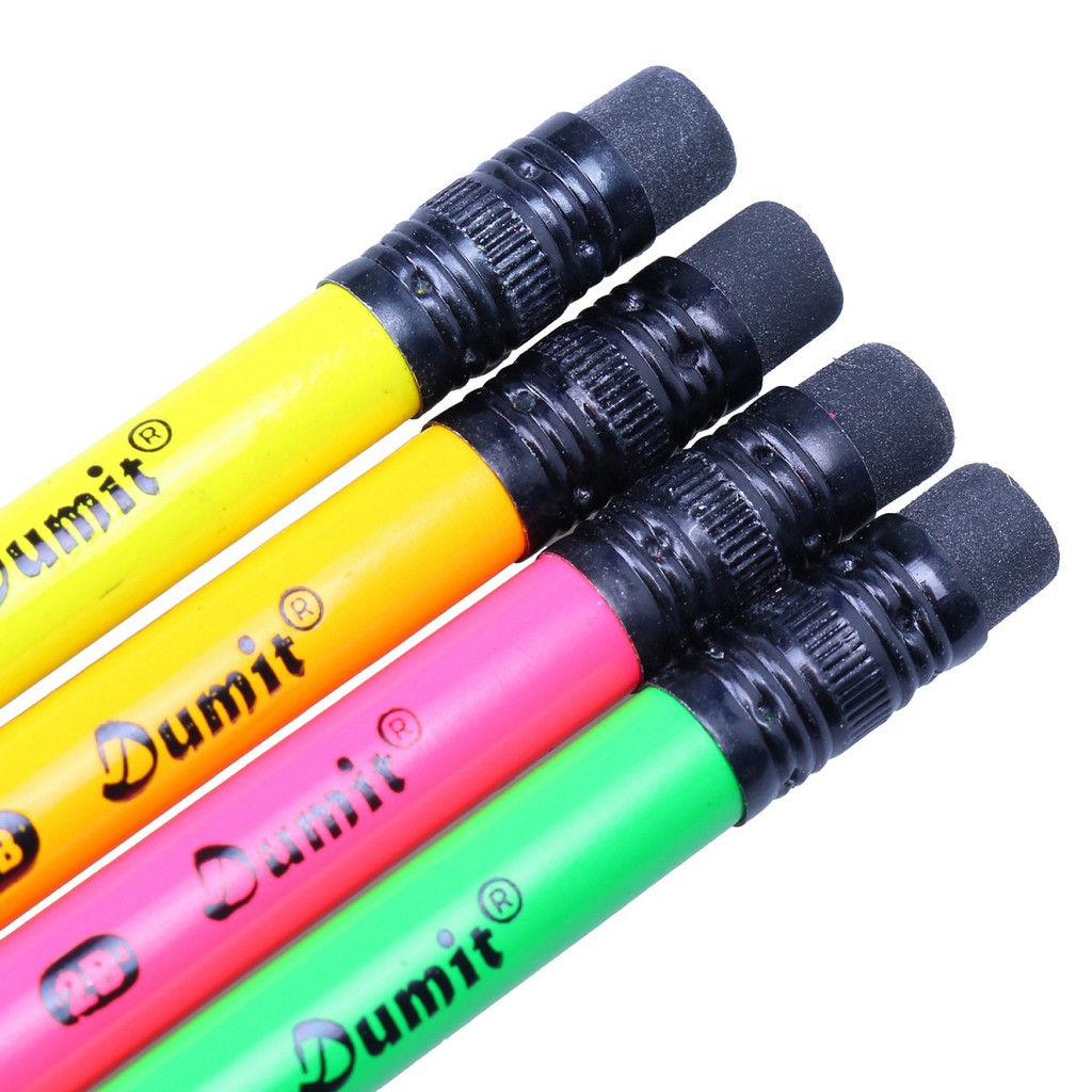 Vỉ 4 Cây Bút Chì 2B Dumit PC-101 (Neon - Tròn)