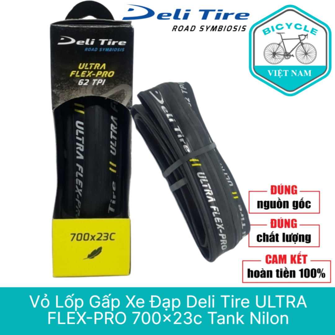 Vỏ lốp gấp xe đạp deli tire ultra flex-pro 700x23c tank nilon
