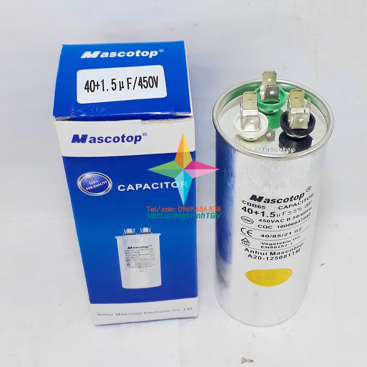 Tụ điều hòa MASCOTOP kiểu CBB65 loại 40uF+5% - Tụ 2 chân/ 3 chân