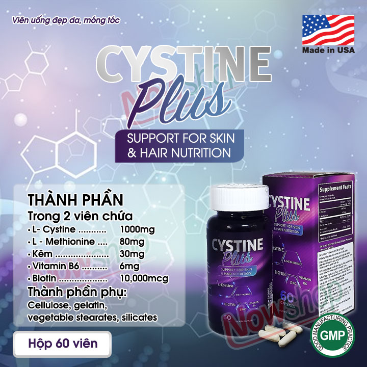 Viên uống đẹp da dưỡng tóc Cystine Plus USA giúp giảm bã nhờn và sạm nám cung cấp dưỡng chất giúp ngăn ngừa gãy và rụng tóc