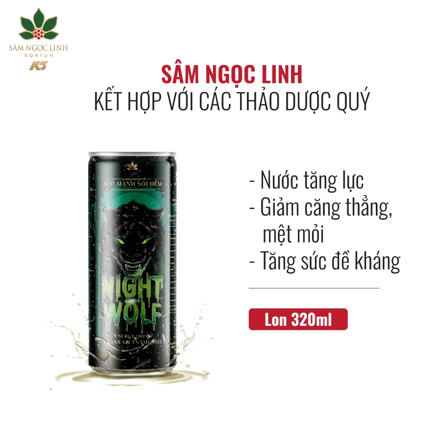 {Lon lẻ} Nước Tăng Lực NightWolf Sâm Ngọc Linh 320Ml/Lon