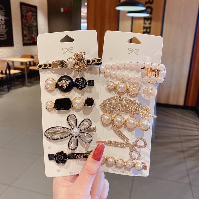 SET 2 VỈ KẸP TÓC ĐÍNH ĐÁ - NGỌC TRAI