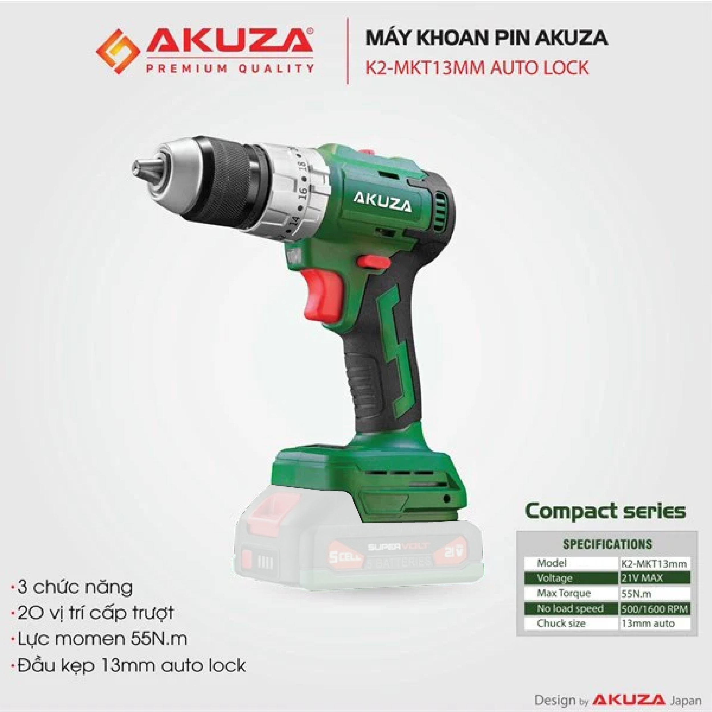 Máy khoan đầu 13mm akuza k2