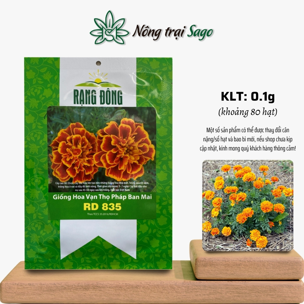 Hạt giống Hoa Cúc Vạn Thọ Pháp Ban Mai Rd 835 (0,1g~80 hạt) thích hợp trồng chậu, sân vườn mua Tết, hiệu Hạt giống Rạng Đông - Nông Trại Sago