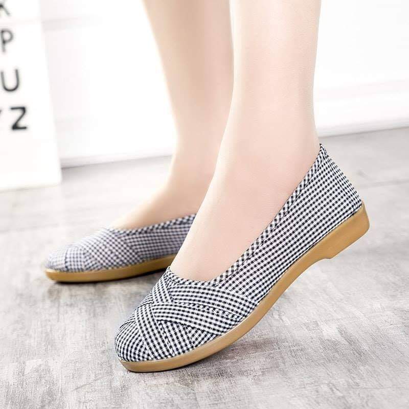 Giày lười vải cotton đế cao su 2cm