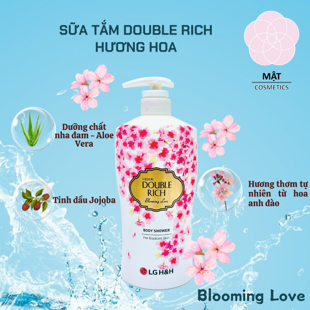 Sữa tắm hương hoa Double Rich Hoa Iris - Hoa Hồng - Hoa Lily - Hoa Anh Đào - Hoa Sen 800g
