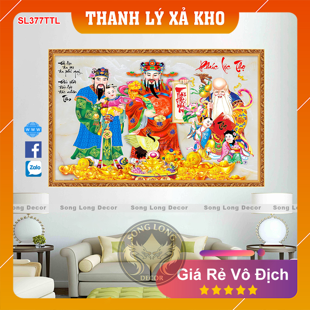 Tranh Dán Tường 3D Phúc Lộc Thọ - SL377TTL-Tranh 3d Tài Lộc - Song Long Decor