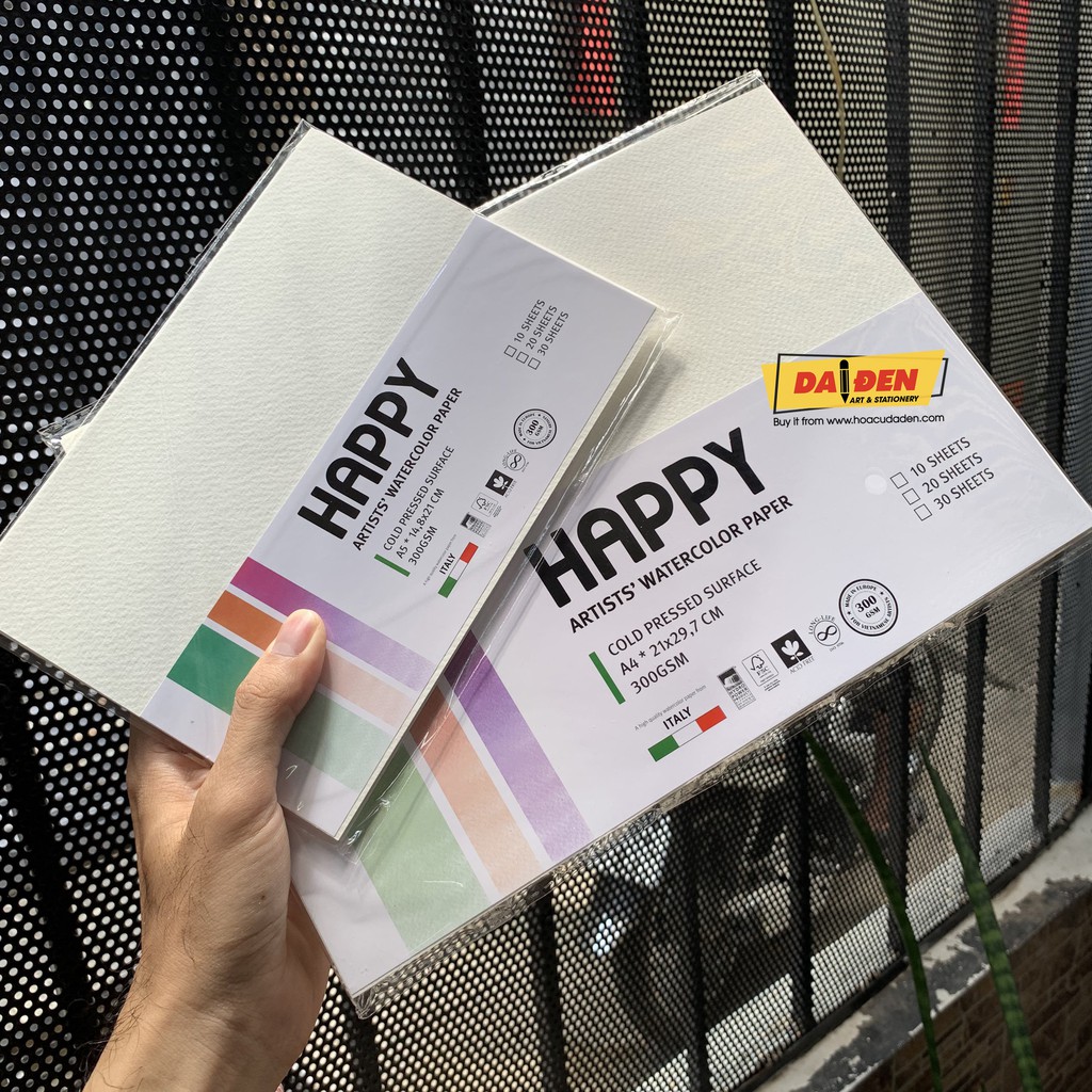 [HCM]Giấy Vẽ Màu Nước 300gsm Happy A6/A5/A4/A3