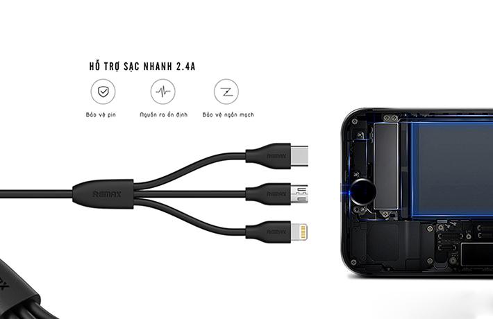 Cáp sạc nhanh Remax SUDA 3 in 1 RC-109TH cổng MicroUSB, Lightning, Type C
