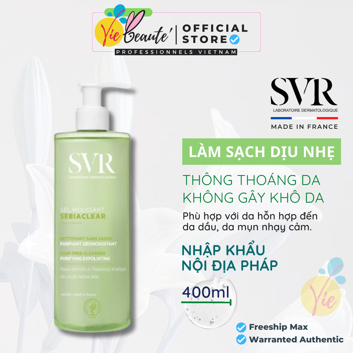Sữa rửa mặt svr sebiaclear gel moussant - svr sebiaclear gel moussant 400ml