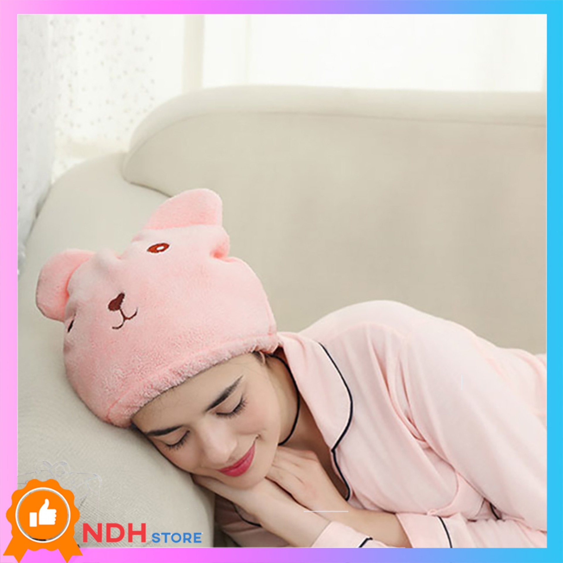 Khăn mũ trùm đầu hình gấu 26 cm giúp khô tóc giữ nếp tóc nhiều màu_khăn trùm đầu khăn ủ tóc mũ ủ tóc mũ trùm đầu khăn dưỡng tóc