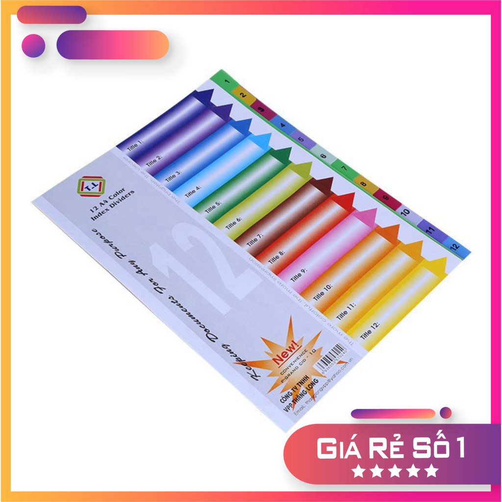 Combo 5 Tập Chia File Nhựa 12 Màu