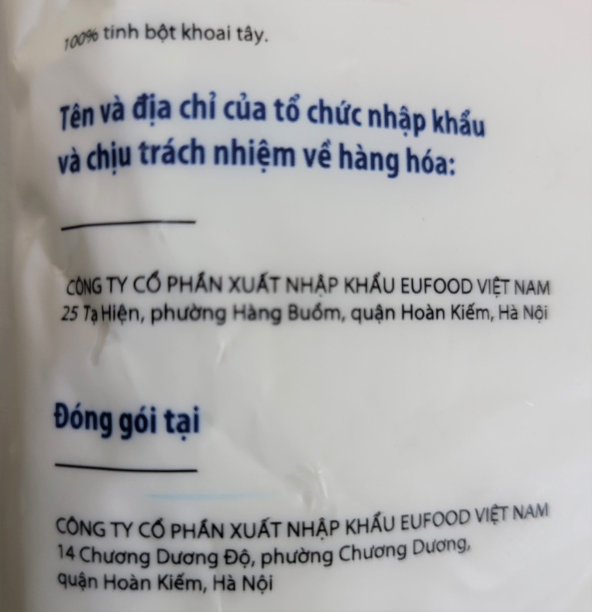EUFOOD (túi 400g) TINH BỘT KHOAI TÂY Potato Starch