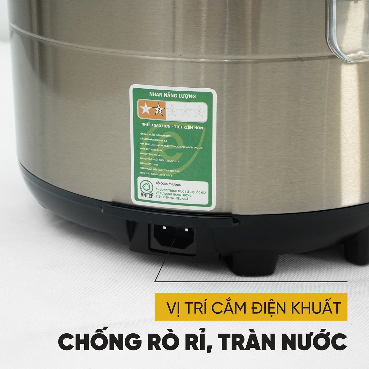 Nồi cơm điện 1.8L KUSCHELN lòng nồi hình niêu, chống dính hoàn toàn, công suất 700W chuẩn Đức, tiện lợi cho 4-6 người ăn - hàng chính hãng