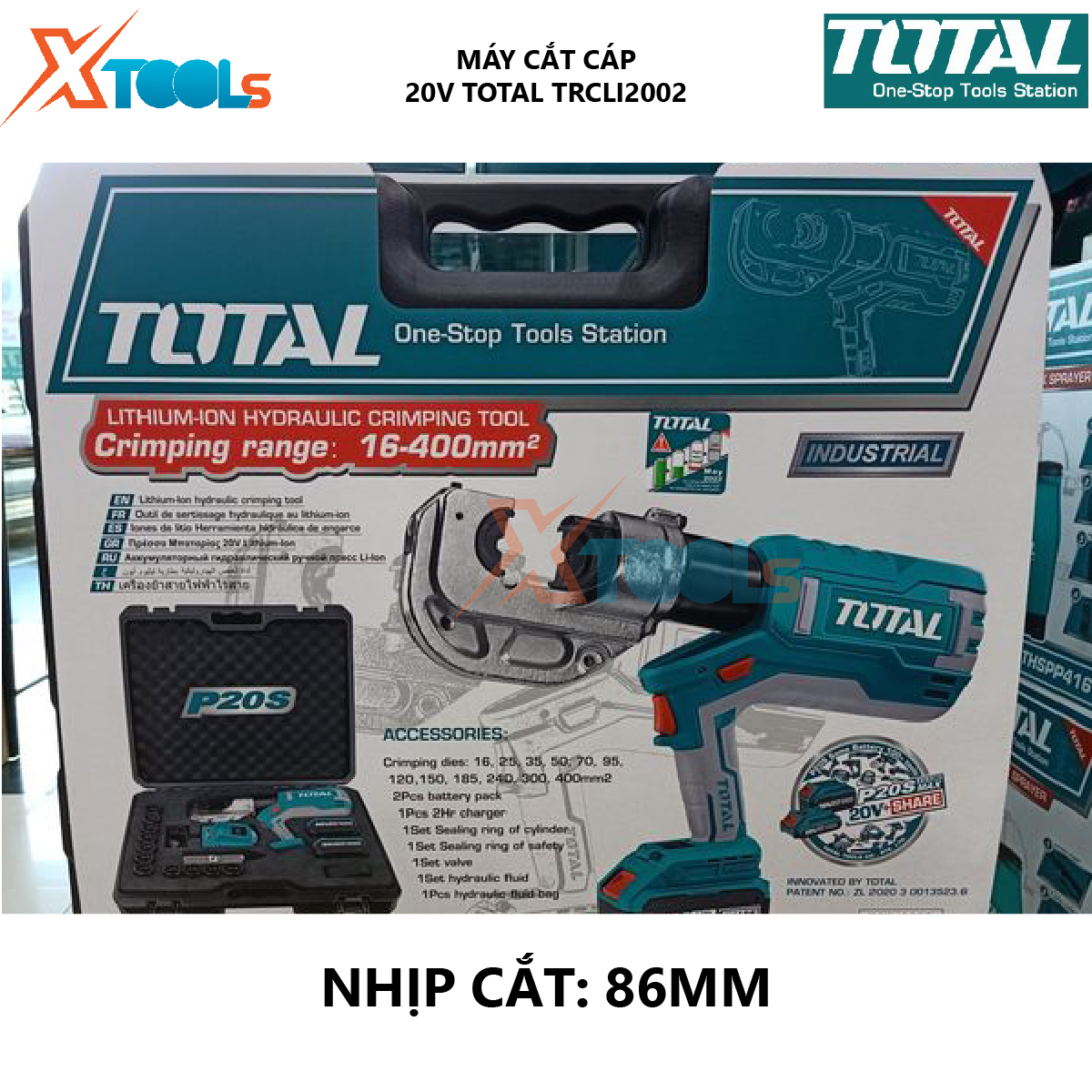 Cutting Machine hydraulic cable battery total TRCLI2002 cutting machine hydraulic cable 20V, 85mm, cutting force 60kn, 86mm, lithium battery 20V/4.0ah cut the power cables size large-high hardness, hydraulic system easy to use [xsafe] [Xtool]