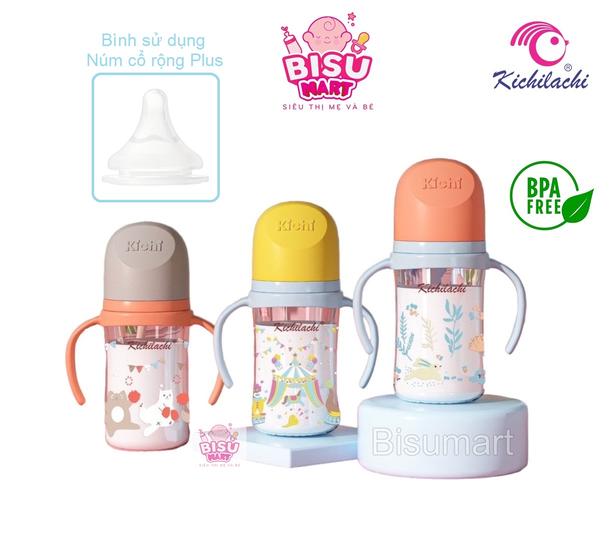 Bình Sữa Cổ rộng PP Kichi 160ml/ 240ml /300ml ( Có quai cầm )