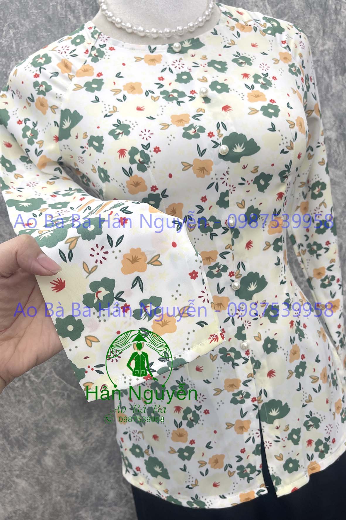 ÁO BÀ BA LỤA HOA ANH ĐÀO DÂY KÉO (ÁO LẺ)