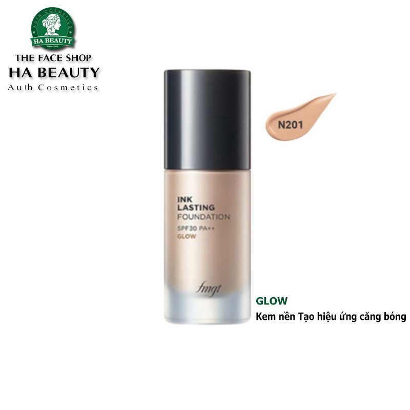 Kem nền hiệu ứng căng bóng lâu trôi The Face Shop Ink Lasting Foundation Glow SPF30 PA++ 30ml che khuyết điểm