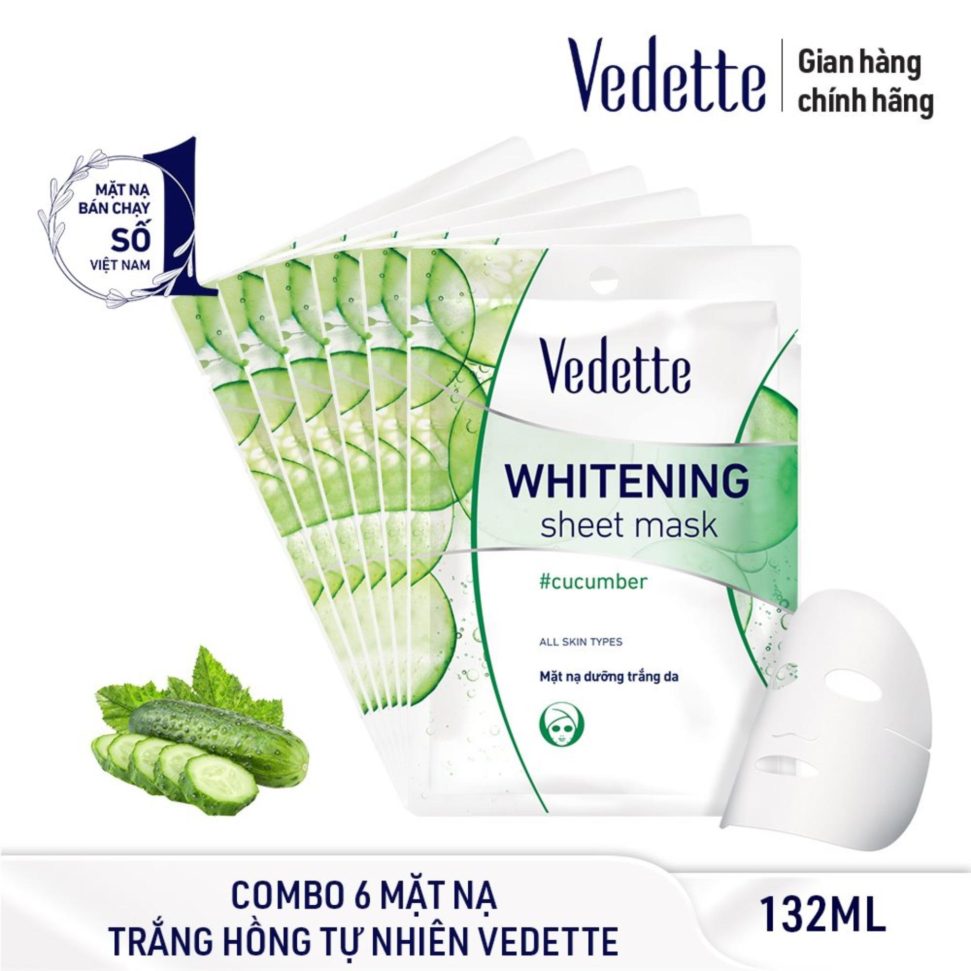 Combo 6 Mặt Nạ Giấy Dưỡng Trắng Da Dưa Leo Vedette 22ml x 6