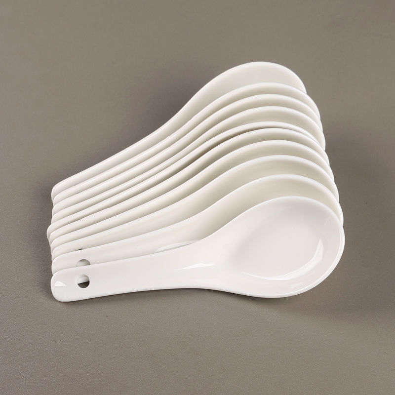 10 Ivory White Ceramic Spoons - Used for Restaurants and Cafes