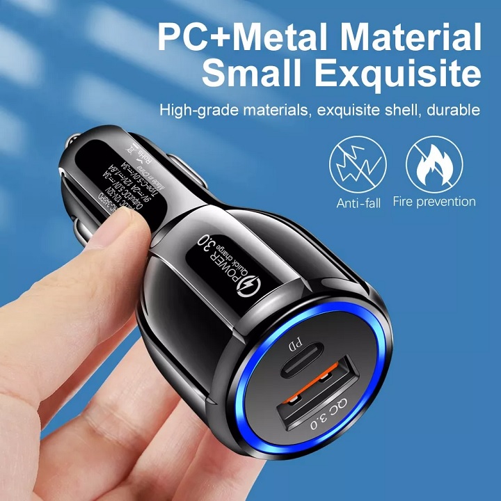 Tẩu Sạc Xe Hơi QC 3.0 PD cổng C Và 3.1A Đèn Led Phát Sáng Đẹp USB Kép cốc sạc điện thoại ô tô sạc nhanh củ cóc sạc nhanh cục sạc xe tải SUV cho iPhon Samsun Xiaom Opp