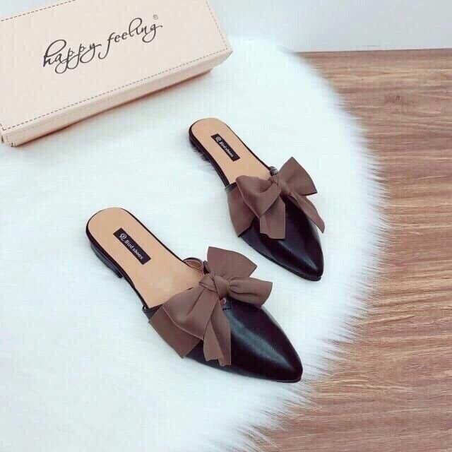 giày sục 3p nơ nâu mũi nhọn