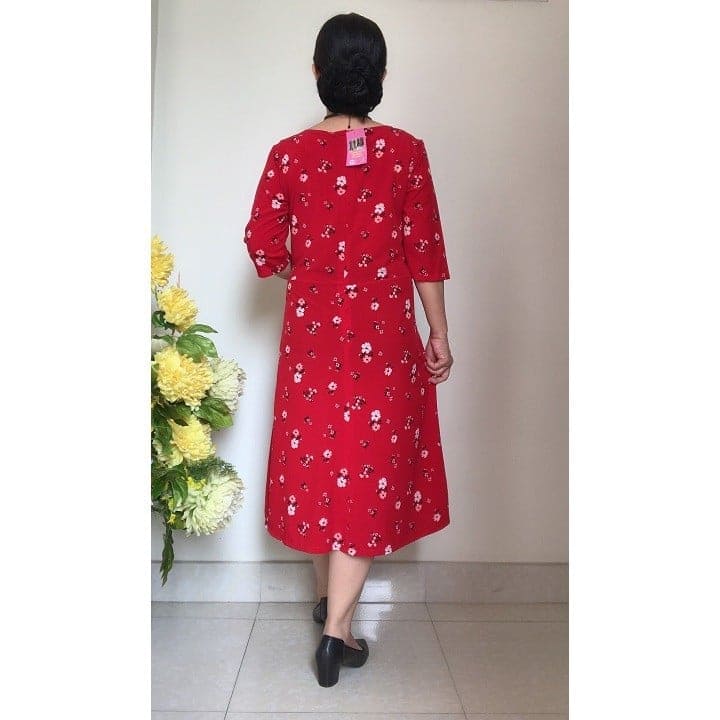 [HCM]Đầm Xòe Trung Niên Vải Lụa Nhật mềm co giãn nhẹ