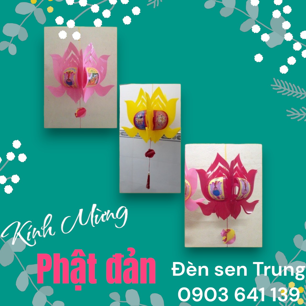 [HCM]Lồng đèn Hoa sen Phật đản size Trung nhựa