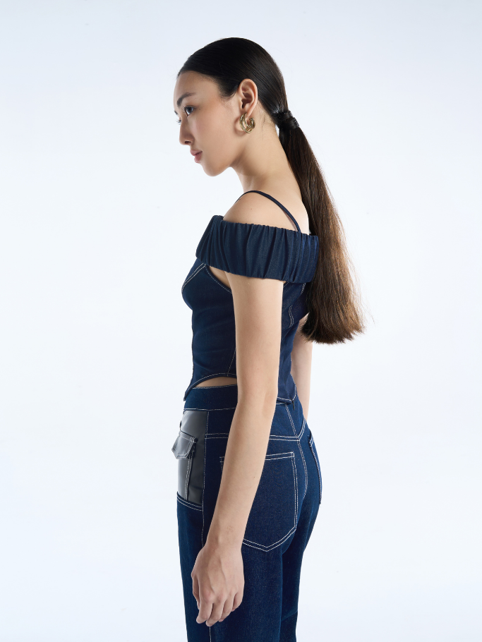 COCO SIN - Áo Jean Thun Xanh Trẹt Vai