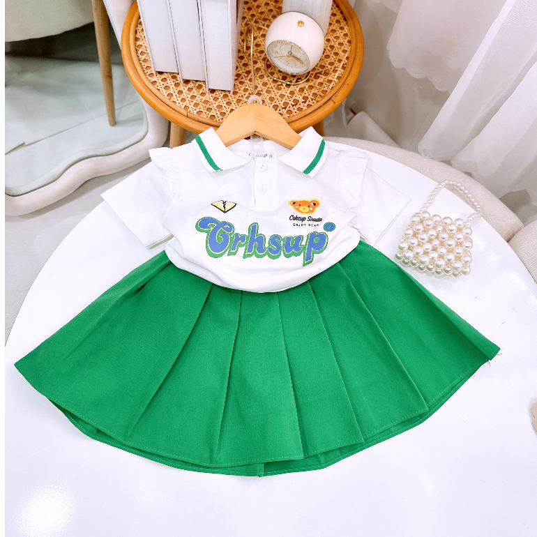 Set bộ chân váy dập ly cho bé gái