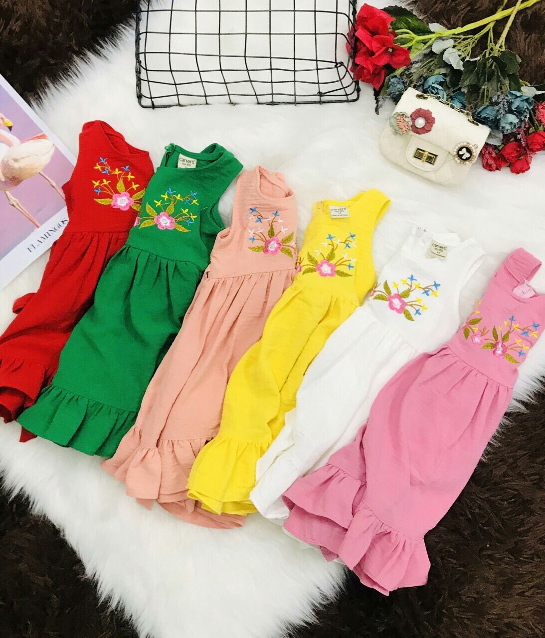 [HCM]Đầm đũi thêu hoa cho bé gái (10-35kg) #đầm