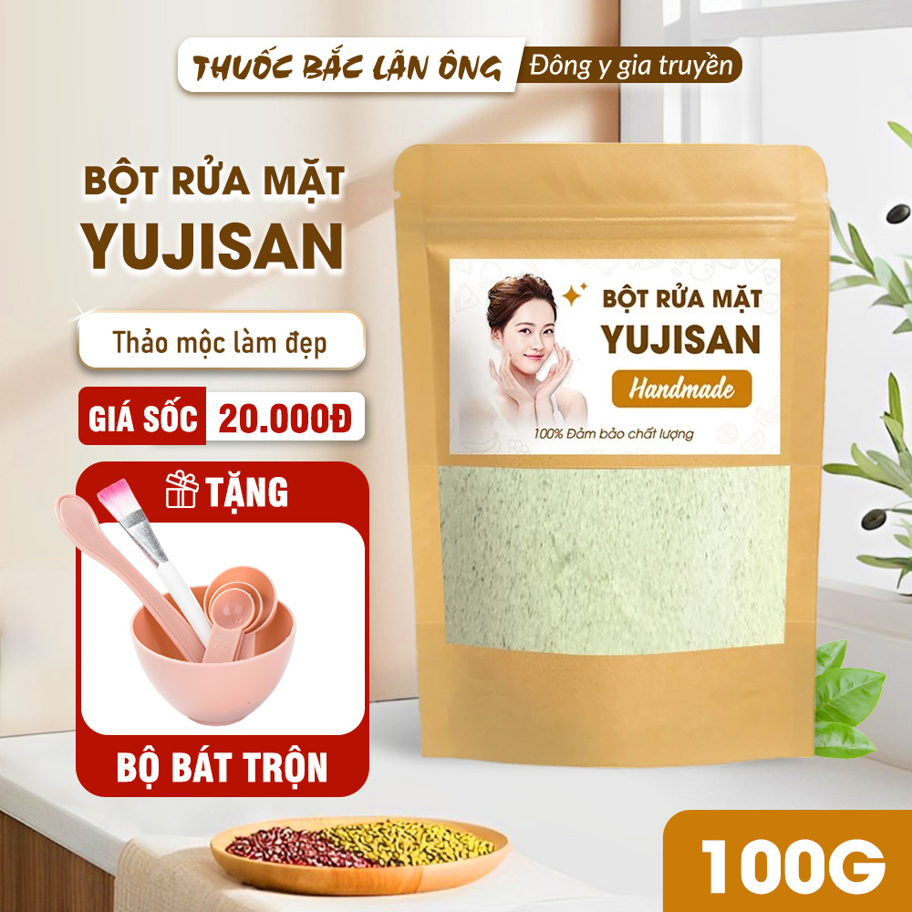 Bột rửa mặt trắng da 100g, bột đắp mặt Yujisan, bột rửa mặt thảo mộc, tẩy da chết, giúp da sáng mịn