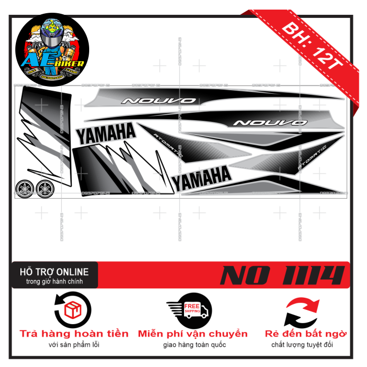 TEM XE NOUVO 2 BẠC ĐEN - DECAL BIKER