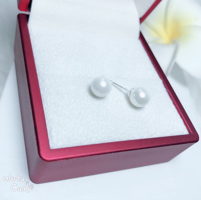 Khuyên Nụ Ngọc Trai JQN Chốt Bạc Thẳng