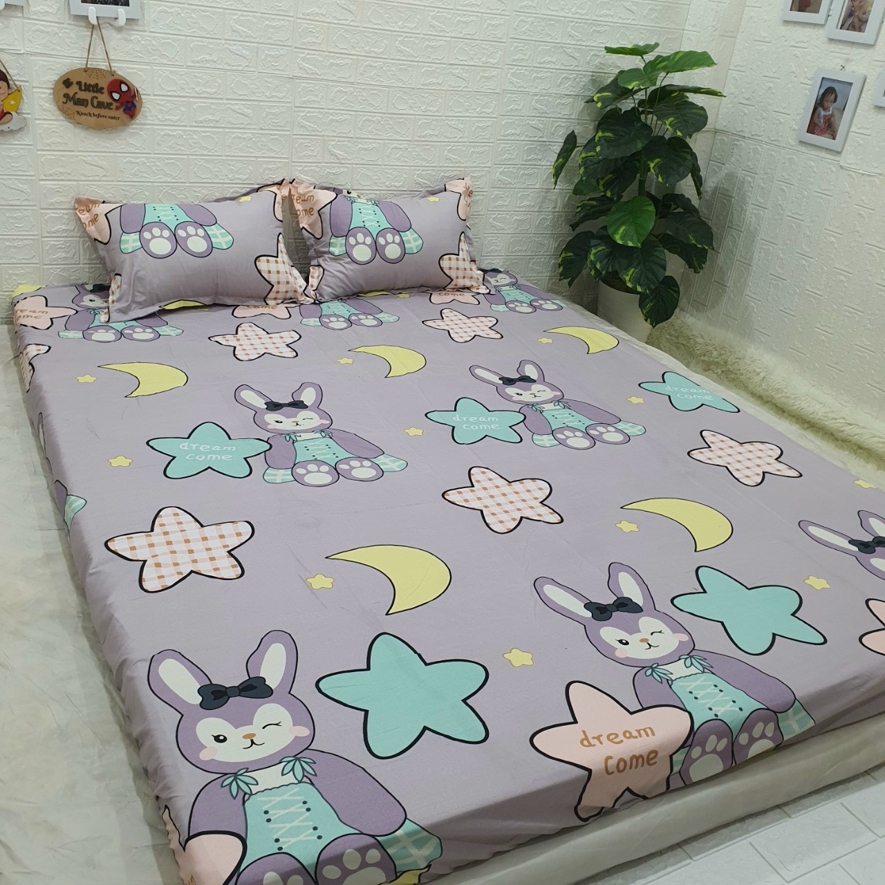Bộ Chăn Ga Gối Cotton Poly - Thỏ Tím ( 3 Món , 4 Món , 5 Món ) Tiệm Nhà Cá