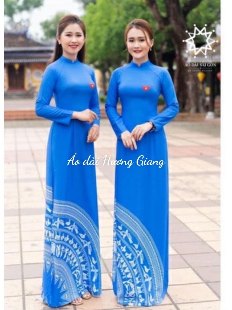 Áo dài lụa In 3D thanh lịch, vải lụa mềm mịn, co dãn, hình ảnh in sắc nét, áo dài Đoàn Thanh Niên - Áo Dài Hương Giang