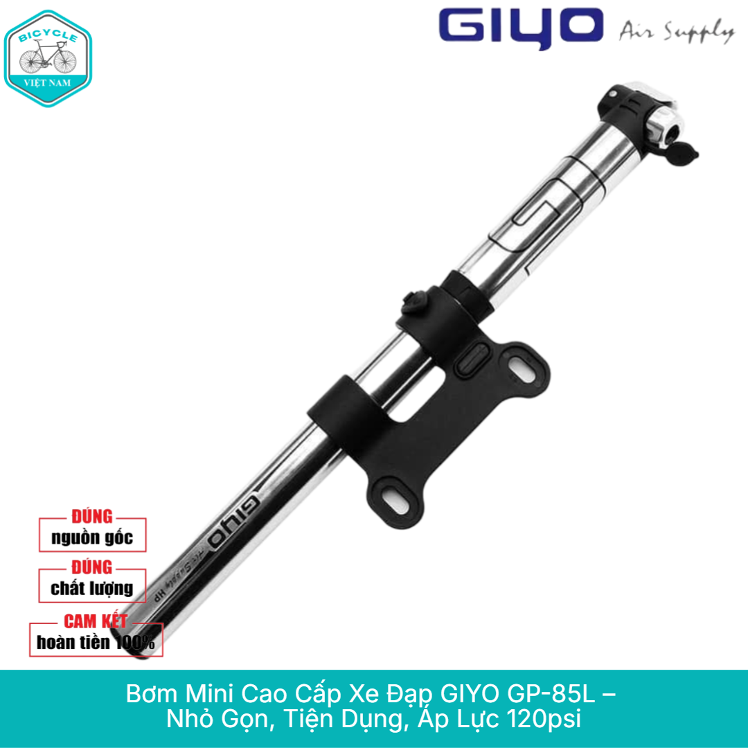 High Quality Mini Bicycle Pump Giyo Gp 85L – Cnc Aluminum Alloy, Pressure 120 Psi, Extendable Cord, Genuine