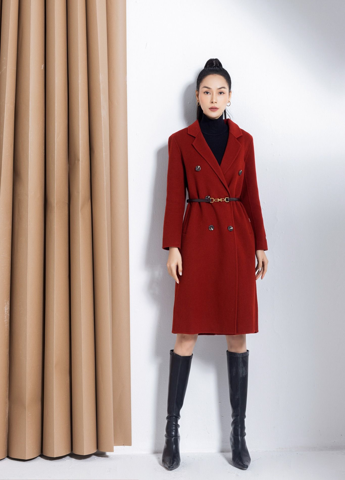 Áo dạ Handmade dài basic túi cơi sườn chéo by D.CHIC MS: 980261
