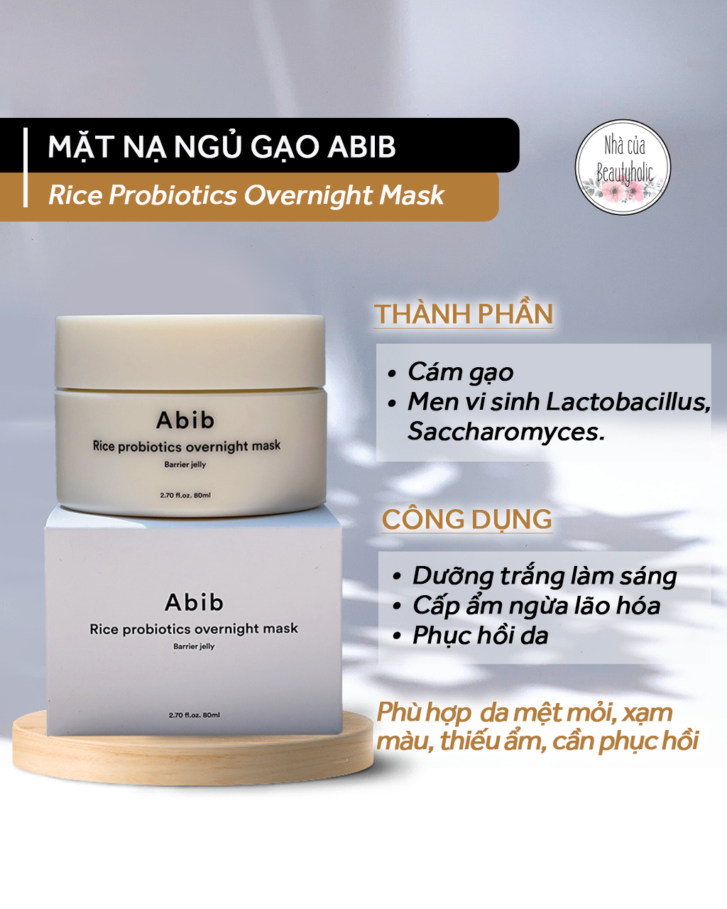 Mặt nạ ngủ gạo abib rice probiotics overnight mask