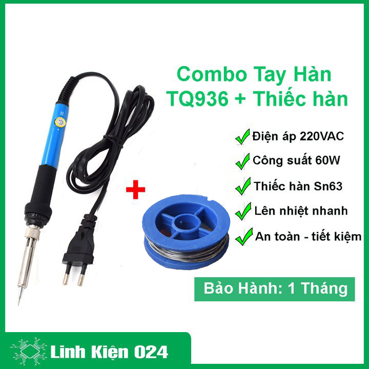 Bộ dụng cụ hàn tiện lợi 2 món gồm 1 tay hàn điều chỉnh nhiệt độ TQ936 và 1 cuộn thiếc hàn SN63/37 0.8mm