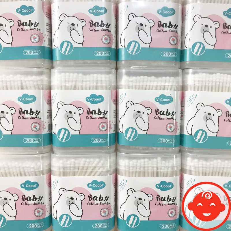 Tăm Bông Cho Bé Sơ Sinh Vcool (Hộp 200 Que)