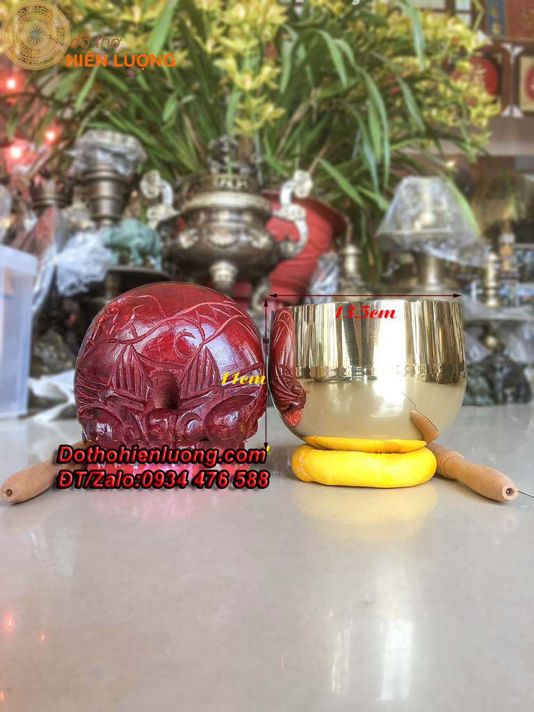 Bộ chuông mõ tụng kinh bằng đồng đường kính 13,5cm