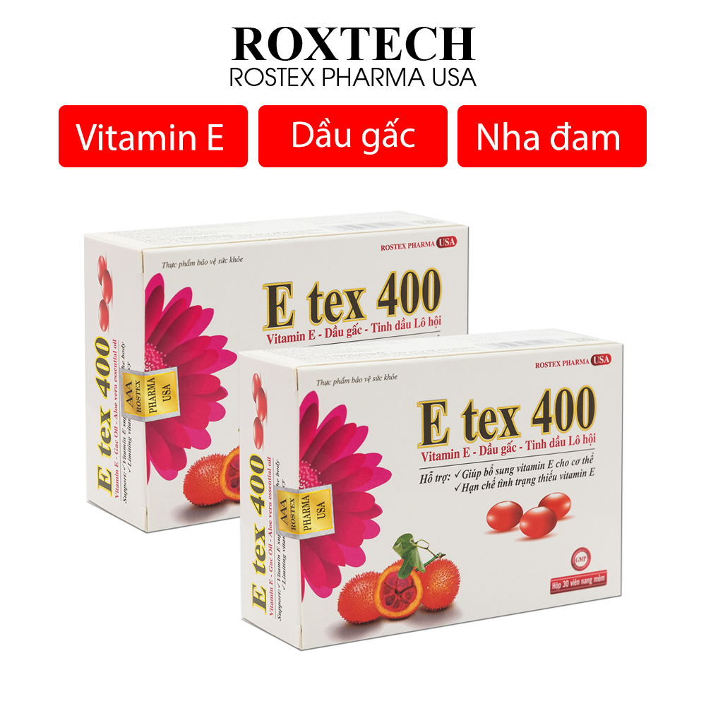 Combo 2 hộp Viên uống đẹp da Vitamin E đỏ, dầu gấc, tinh dầu nha đam E Tex 400 giảm nám sạm da, nhăn khô da, chống lão hóa - 30 viên