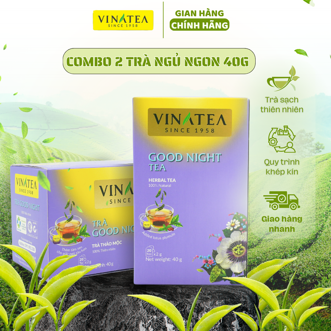 Combo 2 trà ngủ ngon GoodNight 40g, trà túi lọc hộp 20 túi, trà thảo mộc tốt cho sức khoẻ Vinatea